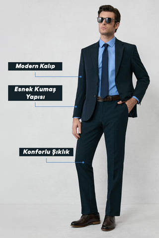  Koyu Lacivert 7 Drop Super Slim Fit Ekstra Dar Kesim Mevsimlik Likralı Esnek Takım Elbise