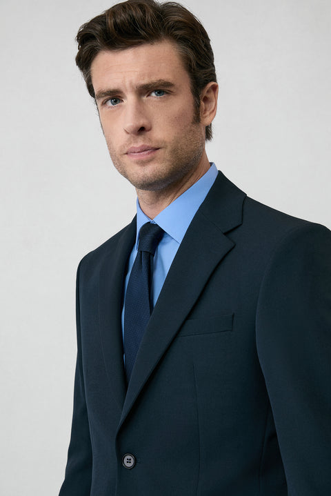 Koyu Lacivert 6 Drop Regular Fit Standart Kesim Mevsimlik Likralı Esnek Takım Elbise