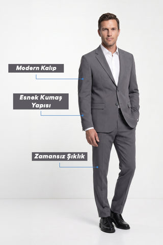  Koyu Antrasit 6 Drop Regular Fit Standart Kesim Mevsimlik Likralı Esnek Takım Elbise