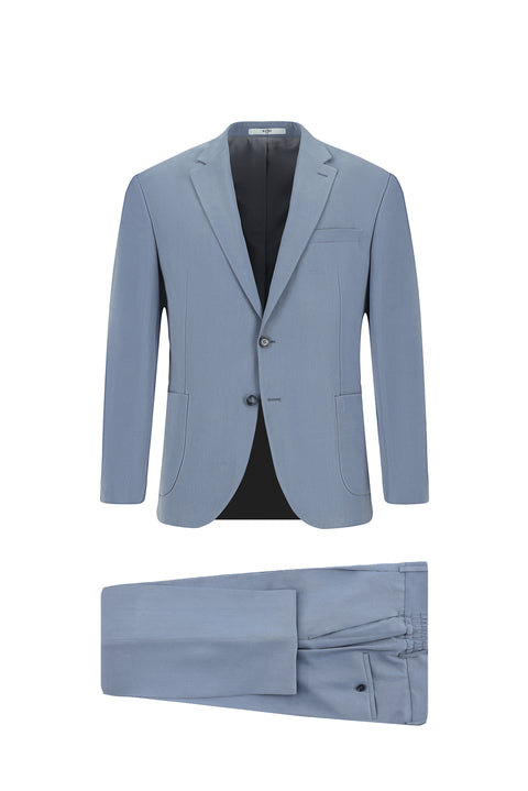 Blue 6 Drop Regular Fit Standard Cut Elastic Waist Patch Pocket Modal Blend Suit