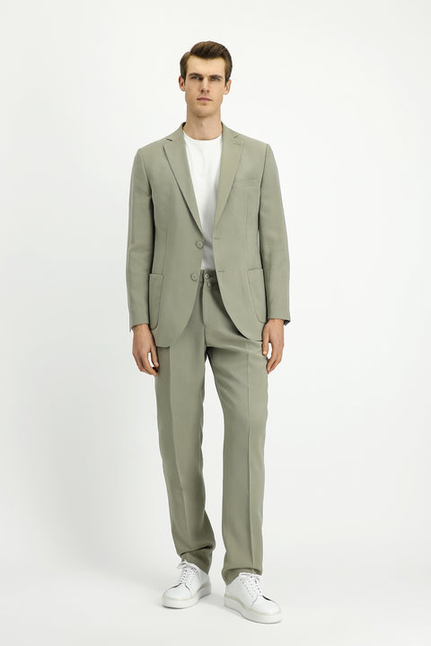 Açık Haki 6 Drop Regular Fit Standart Kesim Beli Lastikli Torba Cep Modal Karışımlı Takım Elbise