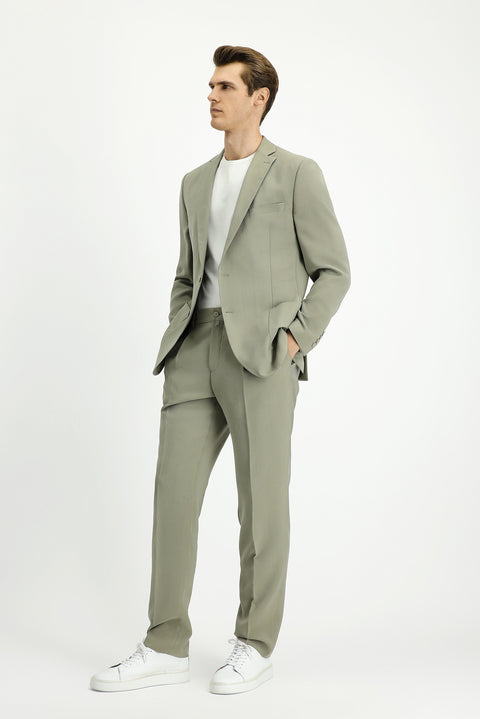 Açık Haki 6 Drop Regular Fit Standart Kesim Beli Lastikli Torba Cep Modal Karışımlı Takım Elbise