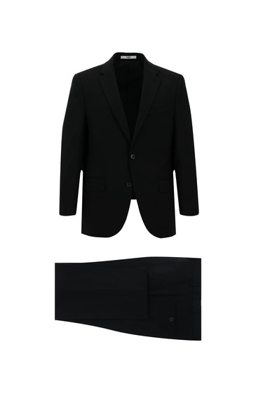 Siyah 6 Drop Regular Fit Standart Kesim Yünlü Klasik Takım Elbise