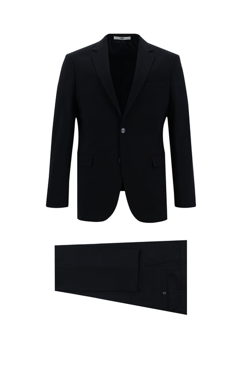 Siyah Lacivert 4 Drop Relaxed Fit Rahat Kesim Yünlü Takım Elbise