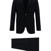 Siyah Lacivert Slim Fit Dar Kesim Yünlü Klasik Takım Elbise