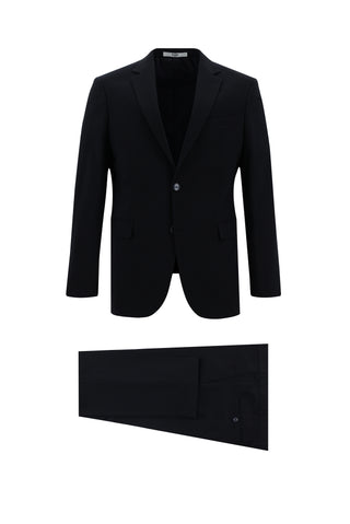  Siyah Lacivert Slim Fit Dar Kesim Yünlü Klasik Takım Elbise