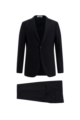  Siyah Lacivert 7 Drop Slim Fit Dar Kesim Yünlü Takım Elbise