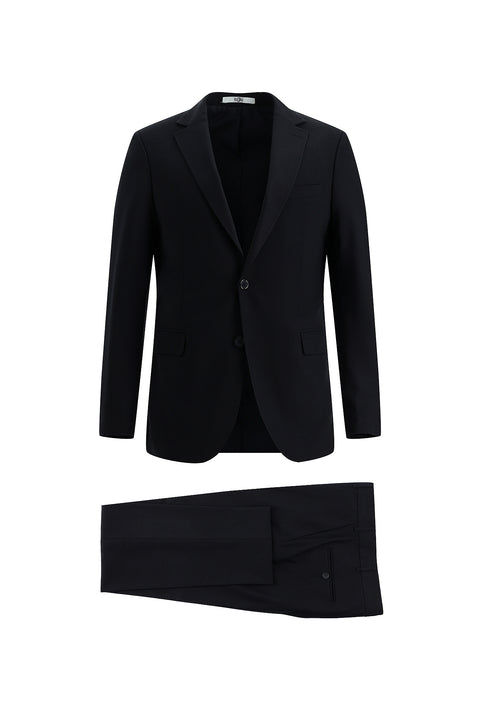 Siyah Lacivert 7 Drop Slim Fit Dar Kesim Yünlü Takım Elbise