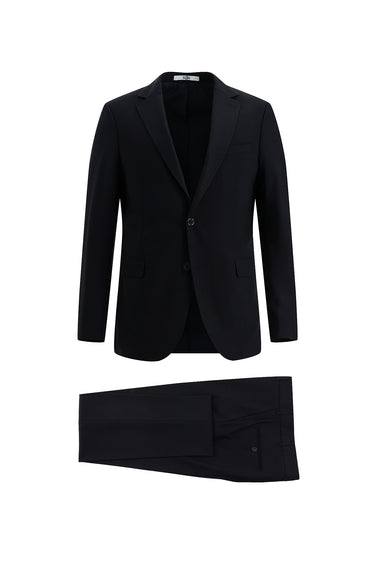 Siyah Lacivert 4 Drop Relaxed Fit Rahat Kesim Yünlü Klasik Takım Elbise