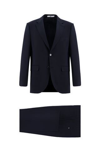  Siyah Lacivert Relaxed Fit Rahat Kesim Yünlü Klasik Takım Elbise