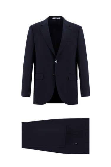  Siyah Lacivert Relaxed Fit Rahat Kesim Yünlü Klasik Takım Elbise