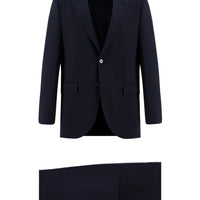 Black and Navy Blue 4-Drop Relaxed Fit Wool Suit