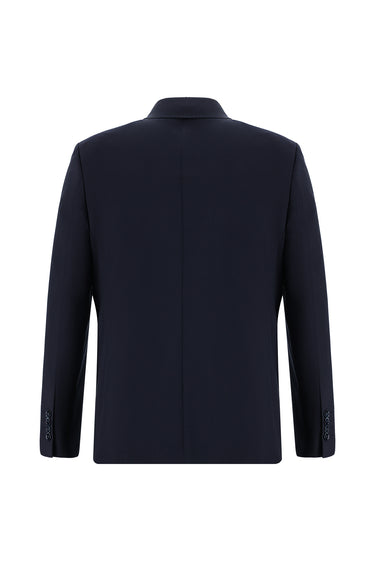 Siyah Lacivert Slim Fit Dar Kesim Yünlü Klasik Takım Elbise
