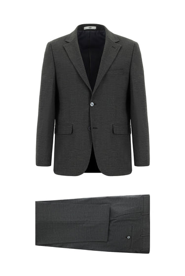  Koyu Füme Slim Fit Dar Kesim Yünlü Klasik Takım Elbise