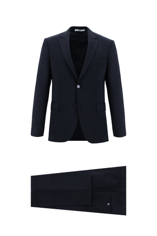  Siyah Lacivert Slim Fit Dar Kesim Yünlü Klasik Takım Elbise