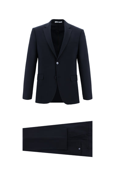  Siyah Lacivert Slim Fit Dar Kesim Yünlü Klasik Takım Elbise