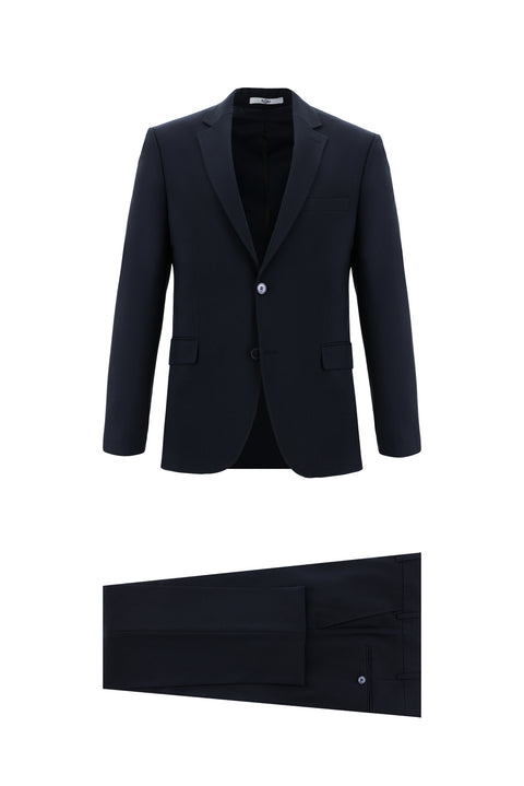 Siyah Lacivert 7 Drop Slim Fit Dar Kesim Yünlü Takım Elbise