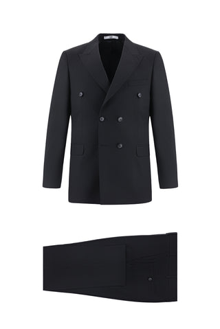  Siyah 7 Drop Super Slim Fit Eksra Dar Kesim Yünlü Kruvaze Takım Elbise