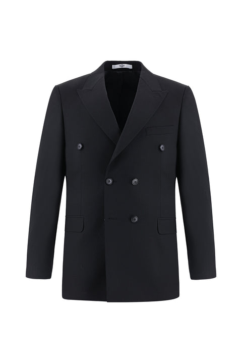 Siyah 7 Drop Super Slim Fit Eksra Dar Kesim Yünlü Kruvaze Takım Elbise