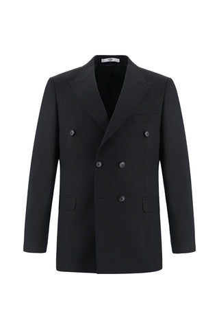  Siyah Regular Fit Yünlü Kruvaze Takım Elbise