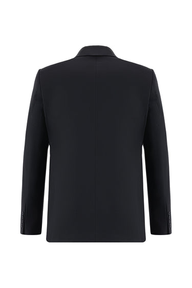 Siyah Super Slim Fit Ekstra Dar Kesim Yünlü Kruvaze Takım Elbise
