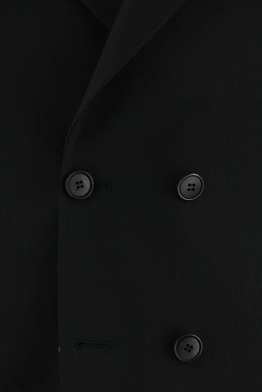 Siyah Slim Fit Dar Kesim Yünlü Kruvaze Takım Elbise