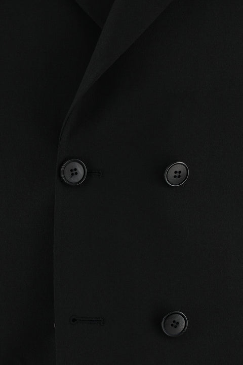 Siyah 7 Drop Slim Fit Dar Kesim Yünlü Kruvaze Takım Elbise