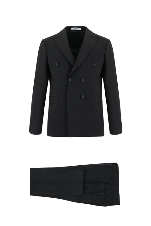 Koyu Füme 7 Drop Slim Fit Dar Kesim Yünlü Kruvaze Takım Elbise