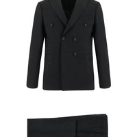 Koyu Füme Slim Fit Dar Kesim Yünlü Kruvaze Takım Elbise