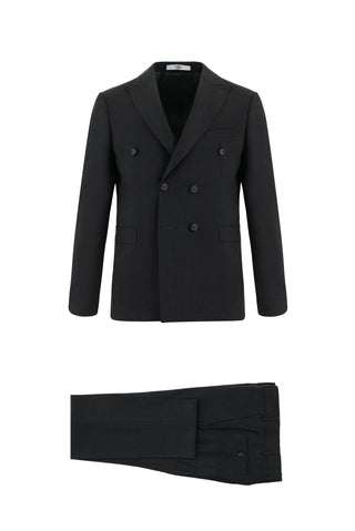  Koyu Füme Slim Fit Dar Kesim Yünlü Kruvaze Takım Elbise