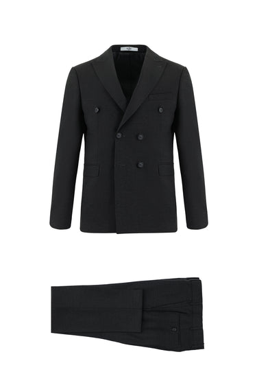  Koyu Füme Slim Fit Dar Kesim Yünlü Kruvaze Takım Elbise