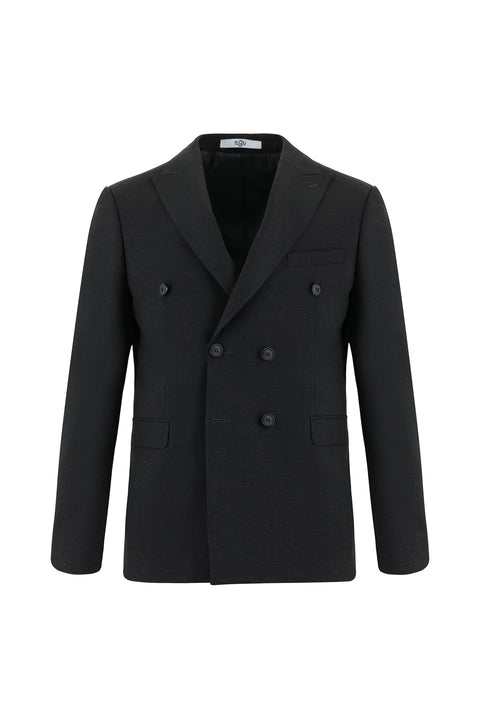 Koyu Füme 7 Drop Super Slim Fit Eksra Dar Kesim Yünlü Kruvaze Takım Elbise