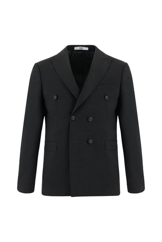  Koyu Füme Slim Fit Dar Kesim Yünlü Kruvaze Takım Elbise