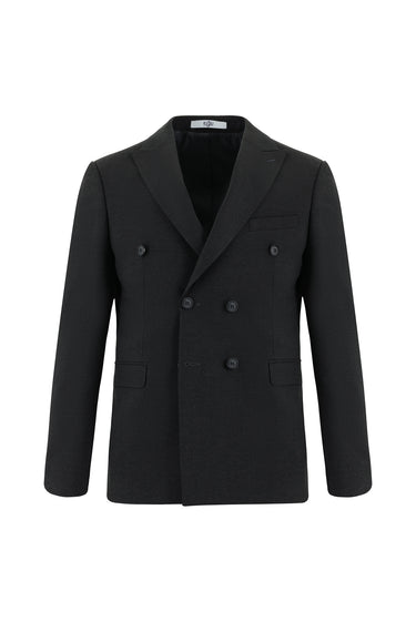  Koyu Füme Slim Fit Dar Kesim Yünlü Kruvaze Takım Elbise