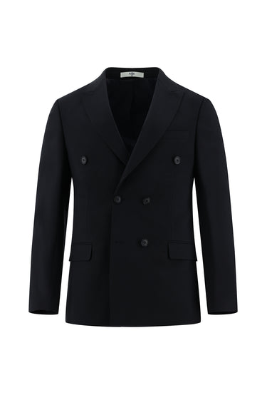  Koyu Lacivert Super Slim Fit Ekstra Dar Kesim Yünlü Kruvaze Takım Elbise