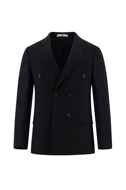 Koyu Lacivert 7 Drop Super Slim Fit Eksra Dar Kesim Yünlü Kruvaze Takım Elbise