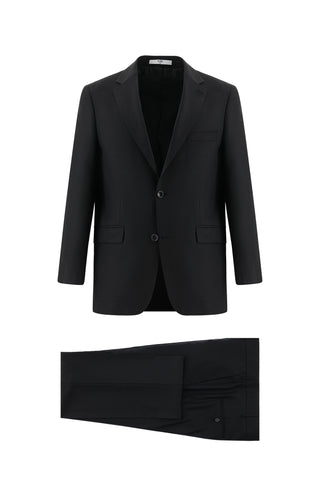  Siyah Relaxed Fit Rahat Kesim Yünlü Klasik Takım Elbise