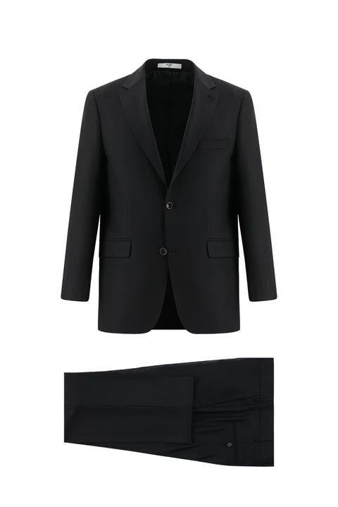 Siyah 4 Drop Relaxed Fit Rahat Kesim Yünlü Takım Elbise