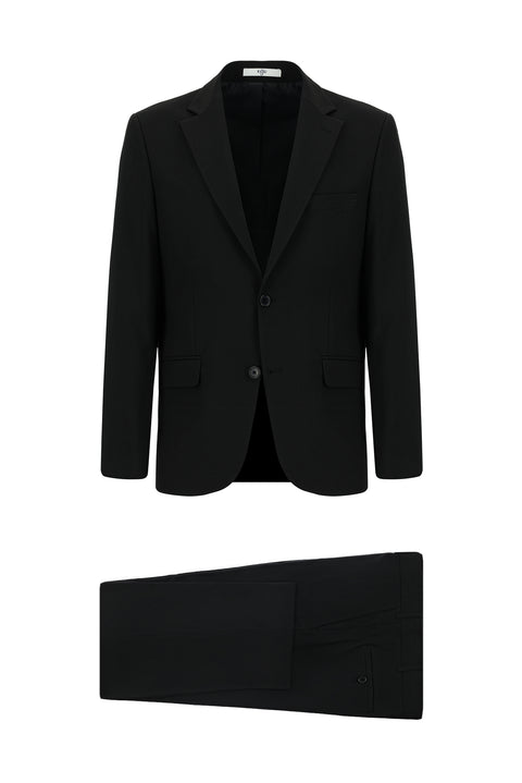 Black 6-Drop Regular Fit Standard Cut Wool Suit