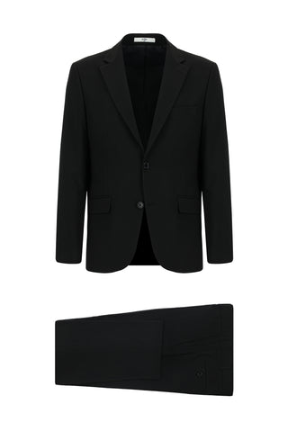  Siyah 7 Drop Slim Fit Dar Kesim Yünlü Takım Elbise