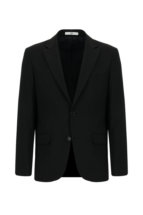 Siyah 4 Drop Relaxed Fit Rahat Kesim Yünlü Takım Elbise