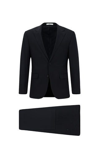  Koyu Lacivert Slim Fit Dar Kesim Yünlü Klasik Takım Elbise