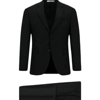 Siyah 7 Drop Super Slim Fit Eksra Dar Kesim Mono Yaka Yünlü Takım Elbise