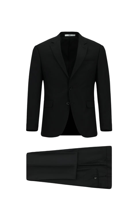 Siyah 7 Drop Slim Fit Dar Kesim Mono Yaka Yünlü Takım Elbise