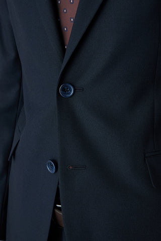  Koyu Lacivert 4 Drop Relaxed Fit Rahat Kesim Mono Yaka Yünlü Takım Elbise