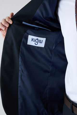  Koyu Lacivert 4 Drop Relaxed Fit Rahat Kesim Mono Yaka Yünlü Takım Elbise