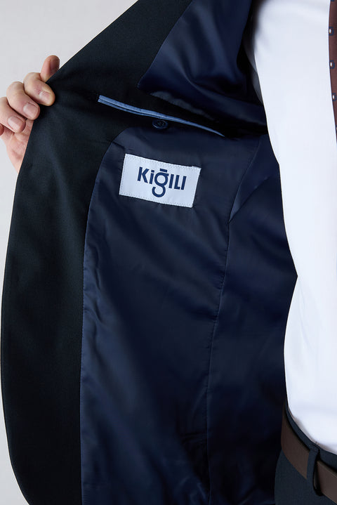 Koyu Lacivert 7 Drop Slim Fit Dar Kesim Mono Yaka Yünlü Takım Elbise
