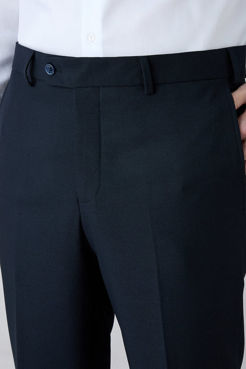 Koyu Lacivert 7 Drop Super Slim Fit Eksra Dar Kesim Mono Yaka Yünlü Takım Elbise