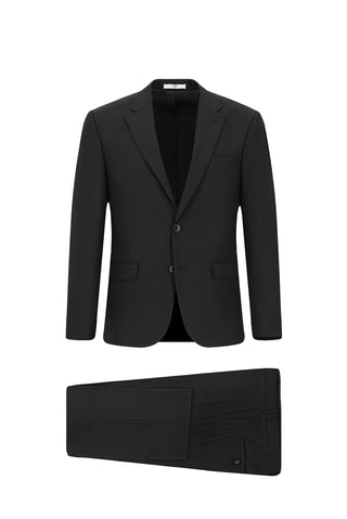  Siyah Slim Fit Dar Kesim Yünlü Klasik Takım Elbise