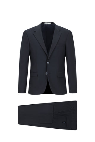  Koyu Lacivert Slim Fit Dar Kesim Yünlü Klasik Takım Elbise